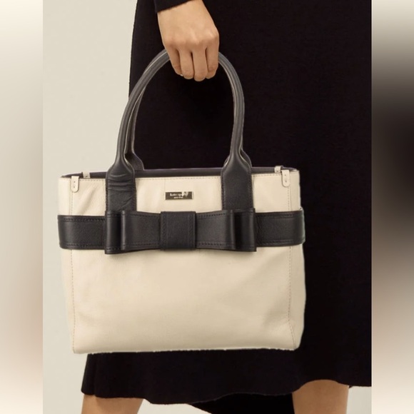 kate spade quinn villabella avenue tote bag in black/cream - Picture 1 of 13